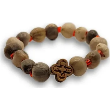 Náramek Náramek ze Slz Panny Marie s dřevěným křížem a červenými akcenty