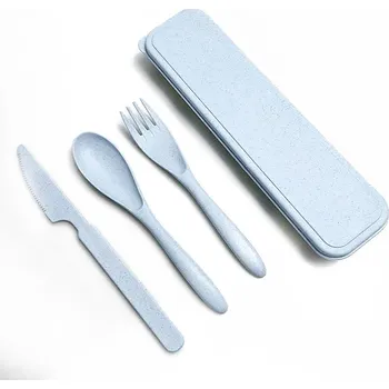Příbor Sada eco friendly příborů v boxu | Cestovní eko příbory - modrý