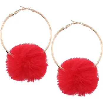 Náušnice Flamenco Mystique Náušnice s bambulkami, červené, z obecných kovů, délka 7.5 cm