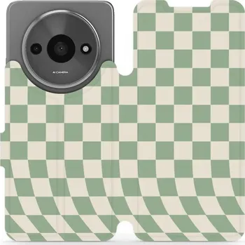 Pouzdro na mobilní telefon Flipové pouzdro Mobiwear - Xiaomi Redmi A3 - VA58S Zelená a béžová šachovnice (Knížkové flip pouzdro, obal, kryt na mobil Xiaomi Redmi A3 - VA58S Zelená a béžová šachovnice, materiál Umělá kůže + TPU - ochrana 360°, stojánek, silikonová vanička, magnetick