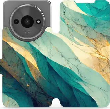 Pouzdro na mobilní telefon Flipové pouzdro Mobiwear - Xiaomi Redmi A3 - VP37S Zlatavý a zelenkavý mramor (Knížkové flip pouzdro, obal, kryt na mobil Xiaomi Redmi A3 - VP37S Zlatavý a zelenkavý mramor, materiál Umělá kůže + TPU - ochrana 360°, stojánek, silikonová vanička, magnetick