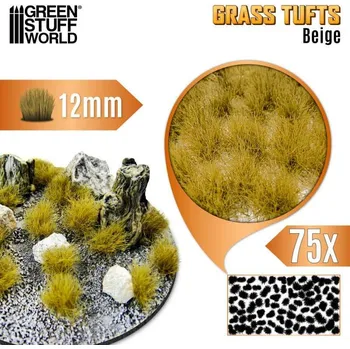 Plastikový model Grass Tufts – samolepící drny béžová tráva, 12mm (75 ks)