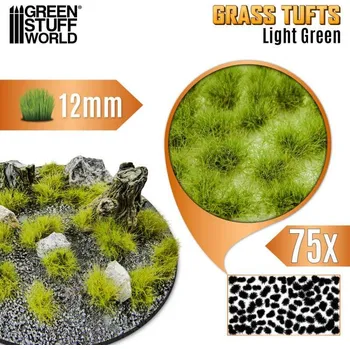 Plastikový model Grass Tufts – samolepící drny světle zelená tráva, 12mm (75 ks)