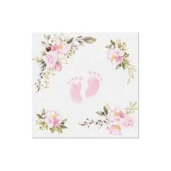 Papírový ubrousek Ubrousky PAW AIRLAID 40x40 cm Baby Feet light pink [50 ks],rychlé dodání