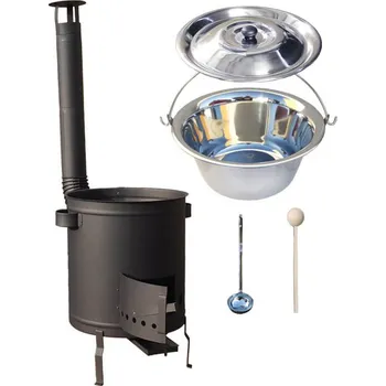 Kempingové nádobí Nerezový kotlík 20 L (1,2 mm) + hrubostěnná (1,5 mm) a žáruvzdorná kotlina 42 cm PLUS 600