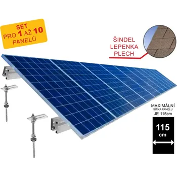 montážní sada pro solární panel Sada konstrukce na šikmou LEPENKOVOU-ŠINDELOVOU střechu (pro 1 až 10 panelů) Max. 115cm panely: Set pro 5 panelů