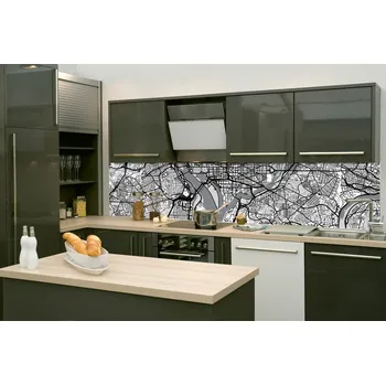 Fototapeta DIMEX | Fototapeta do kuchyně Mapa Washingtonu D.C. KI-260-186 | 260 x 60 cm | černobílá + Samolepicí fototapeta za kuchyňskou linku DIMEX Mapa Washingtonu D.C. v šíři 260 cm