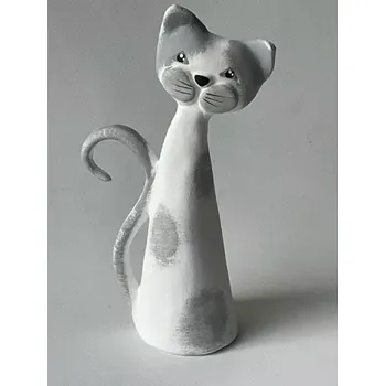 Figurka Kočka Keramická kočka 21 cm Bílošedá