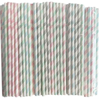 Brčka papírová 220 x7mm s kloubem, pruhovaná, pastel mix, 250 ks