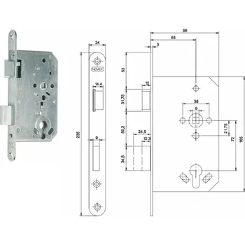zadlabací zámek Zadlabací zámek NEMEF série 1769 (1769/08/24RH ZADL.ZAMEK / 1ks)
