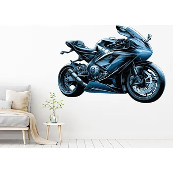 Samolepící dekorace Modrá motorka samolepka na zeď arch 20 x 14 cm