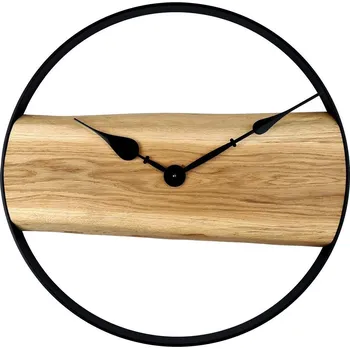 Hodiny KUBRi 1003B - Robustní 60 cm velké hodiny z masivního dubu s kovovým rámem
