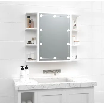 Koupelnový nábytek vidaXL Zrcadlová skříňka s LED bílá s vysokým leskem 70 x 16,5 x 60 cm