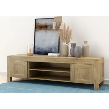 Obývací stěna Buková komoda CANOLLI z masivu Barevné provedení: Přírodní, Dvířka: Dvířka - čiré sklo, Horní deska: Varianta B