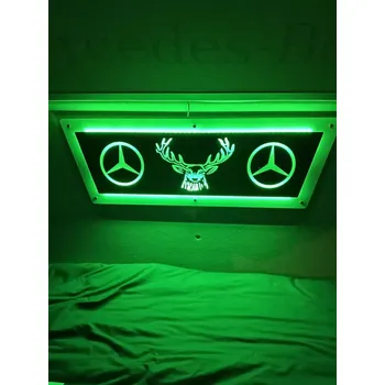 Znak automobilu 3D LED podsvícená tabule RGB Mercedes s jelenem