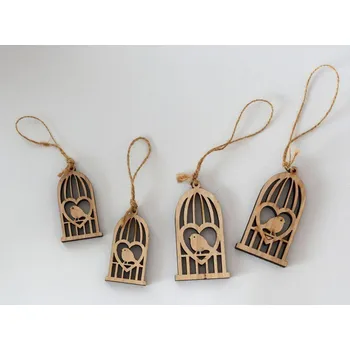 Dřevěná závěsná dekorace - Ptáček v kleci MALÁ