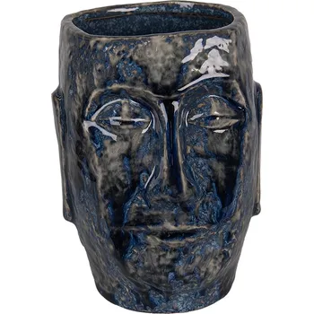 Obal na květináč Modrý keramický obal na květináč/ váza s obličejem Blue Dotty L - 17*14*21 cm