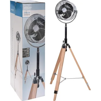 Křeslo H&L Kovový stojící ventilátor Tripod, 135cm, černá,dřevo
