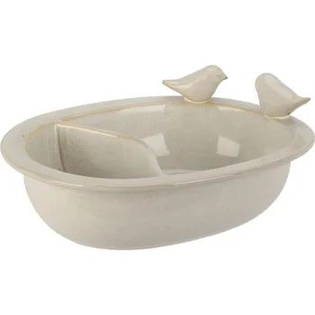 Zahradní dekorace Keramické pítko s ptáčkem 20x15 cm, bílé