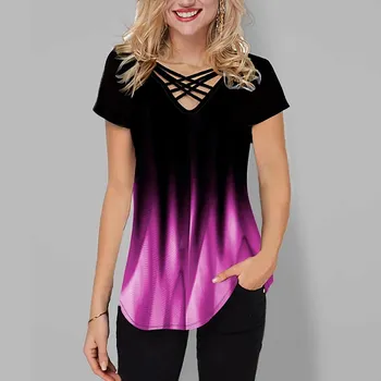 Dámská halenka Vzorovaný top s překříženými pásky Barva: Fuchsiová, Velikost: XL