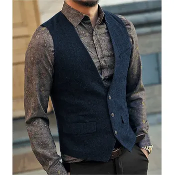 Pánská tweed vesta k obleku elegantní Barva: Tmavě Modrá, Velikost: 3XL