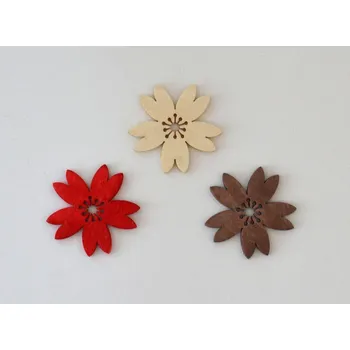 umělá květina Dřevěné dekorace - Květ 4 cm červený