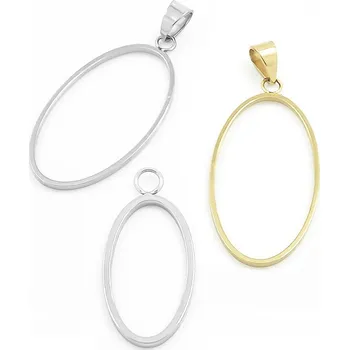 Materiál na výrobu šperku Ocelový rámeček přívěsek Ovál - 1Ks - 16 mm / Nerez SL