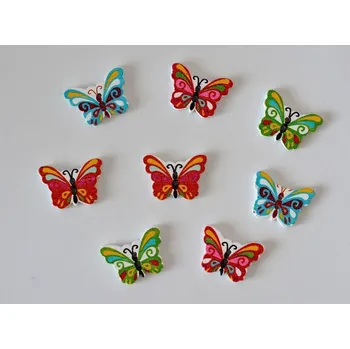 Knoflík Dřevěný dekorační knoflík - Motýlek modrý vzor C