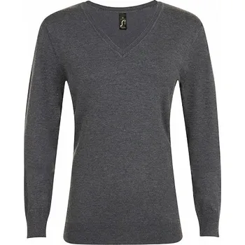 Dámský svetr Sol's Přiléhavý dámský pletený svetr Glory s výstřihem do véčka Barva: šedá uhlová melír, Velikost: XL L01711