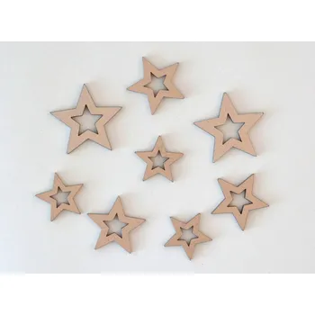 Dřevěné výseky - HVĚZDY mix velikostí METALICKÉ