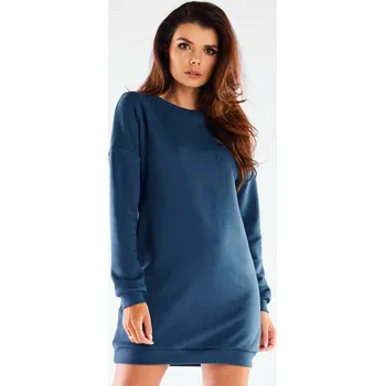 Dámské šaty Šaty s dlouhým rukávem mikinového střihu M271 Barva: Modrá, Velikost: M