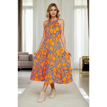 Dámské šaty E7818 Dewberry Womens Floral Patterned Dress-ORANGE dewberry oranžová 2729630