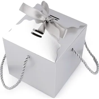 Dárková krabička Dárková krabička se stuhou a provázkem - stříbrná (12 ks)