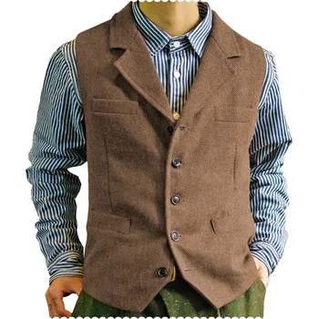 Pánská vesta Vlněná pánská vesta formální s kapsami Barva: Hnědá, Velikost: M