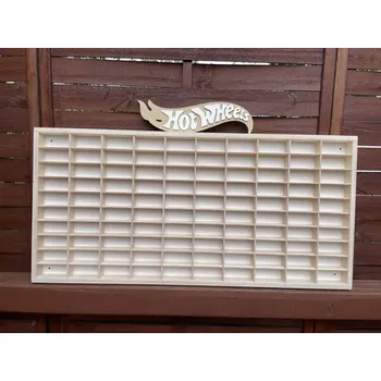 Dřevěná hračka Dřevěná polička na autíčka 100ks přírodní s nápisem Hot Wheels