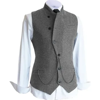 Vlněná pánská vesta k obleku se zavinováním Barva: Šedá, Velikost: 3XL