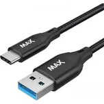 MAX kabel USB-A - USB-C, USB 3.0, opletený, 1m, černá
