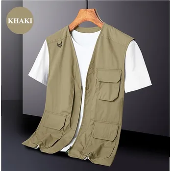Pánská vesta Pánská vesta nepromokavá s kapsami - Khaki XL Barva: Khaki, Velikost: XL