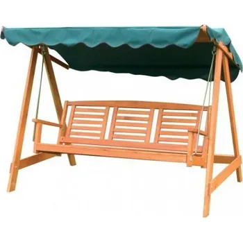 Zahradní houpačka Zahradní dřevěná houpačka z masivu, mořené dřevo, zelená stříška, 192 cm