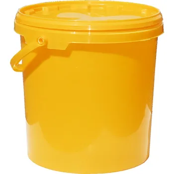 Nádoba na med s víkem plastová 14 kg žlutá 26 x 26 x 26,5 cm