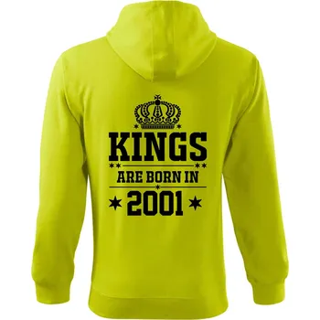 Pánská mikina Kings are born in 2001 - Mikina s kapucí na zip trendy zipper - M ( Limetková )