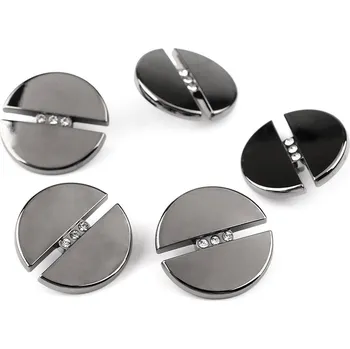 Knoflík Kovový knoflík s broušenými kamínky velikost 28"; 38", malé, 2 (38") nikl černý