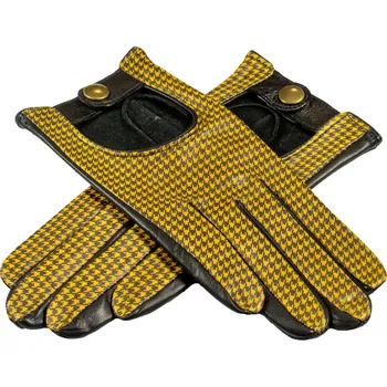 Rukavice Luxusní dámské žluto-černé rukavice s kohoutí stopou a zlatým drukem Barva: Žlutá, Velikost: 8,5