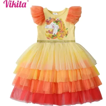 Dívčí šaty Unicorn (Jednorožci) VIKITA dívčí šaty s řaseným rukávem a tutu sukní - jednorožec Velikost: 128-140/10T