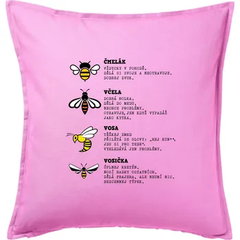Polštář Encyklopedie včel vos a čmeláků - Polštář 50x50 - 50x50 - Včetně výplně ( Růžová )