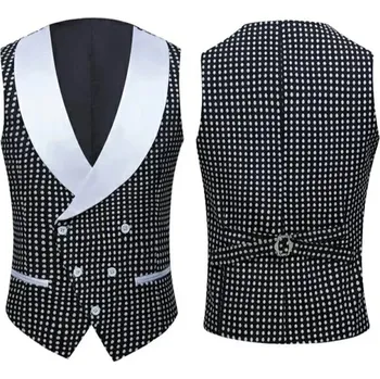 Pánská dvouřadá vesta k obleku svatební se vzorem Barva: Tmavě Modrá, Velikost: M