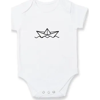 Kojenecký body Papírová loďka na vodě - Body kojenecké s krátkým rukávem - Krátký r. do 3 měs ( Bílá )