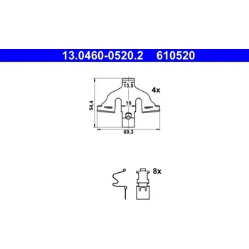 Přislušenství brzdového systému Sada příslušenství, obložení kotoučové brzdy ATE 13.0460-0520.2