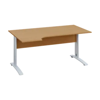 Psací stůl ERK 18 - 164 stůl kancelářský, rohový, levý, kovová podnož bílá, deska 18 mm, široký 1600 mm, buk Royal