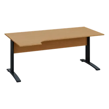 Psací stůl ERK 28 - 184 stůl kancelářský, rohový, levý, kovová podnož černá, deska 25 mm, široký 1800 mm, buk Royal